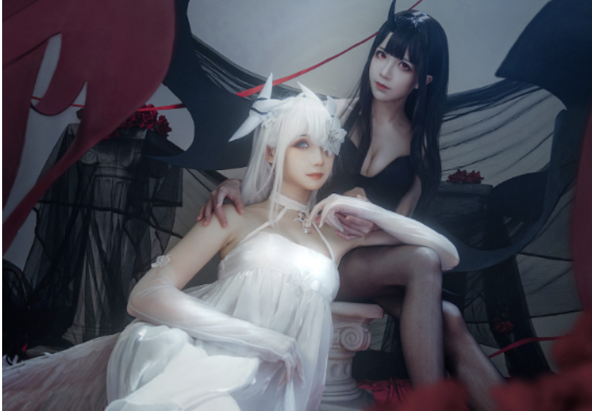 图片[1]-焖焖碳&Tomoyo酱 cosplay碧蓝航线埃姆登双黑白夜之主-喵图坊